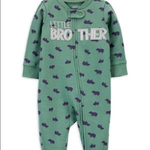 “Little Brother” Premie bear motif outfit, zipper enclosure, one piece